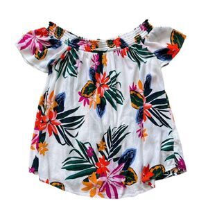 Old Navy Off The Shoulder Top Women's M Floral Elbow Sleeve Beach Cruise